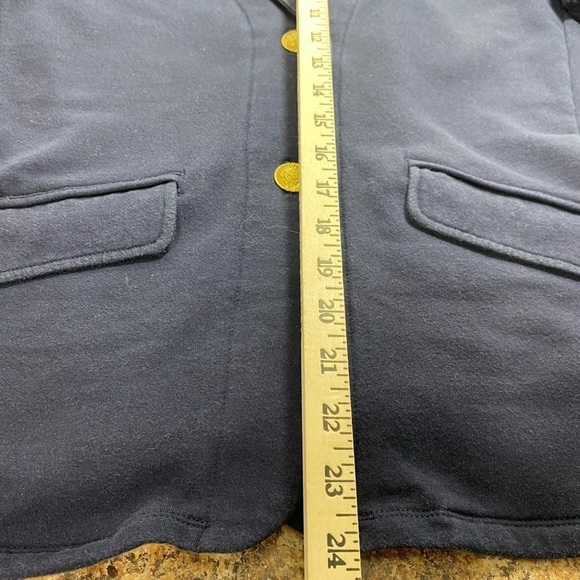 Ralph Lauren Blue Knit Blazer Cardigan Medium Embroidered Crest Gold Button‎ - Picture 4 of 5